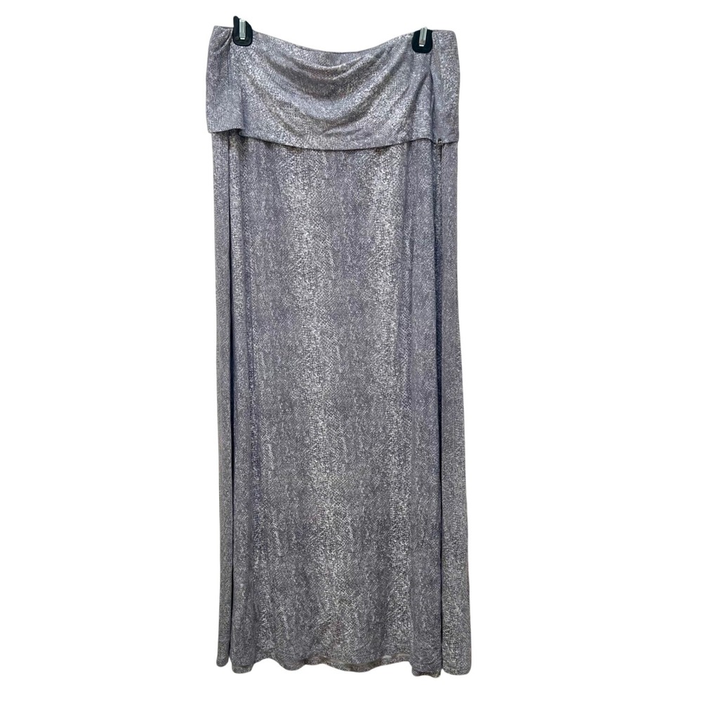 Calvin Klein Grey Snakeskin Print Maxi Skirt Fold Over Waistband Size L Designer